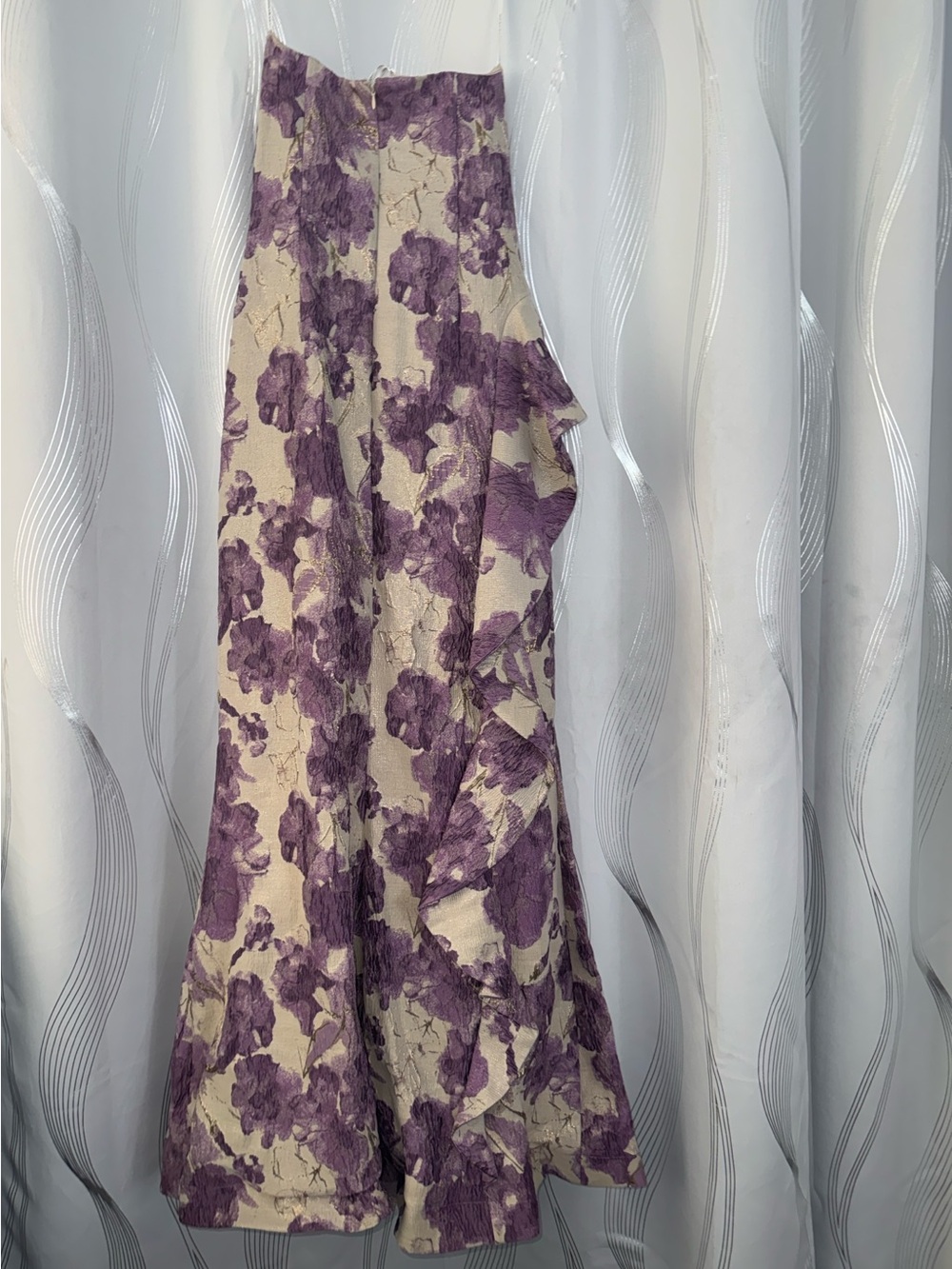Donna Karan Floral Ruffle Strapless Jacquard Trumpet Gown - Picture 7 of 7